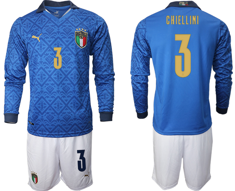 Men 2021 European Cup Italy home Long sleeve #3 soccer jerseys->italy jersey->Soccer Country Jersey